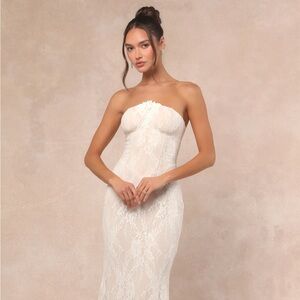 Lulu's Elegant Lace Maxi Dress in Cream